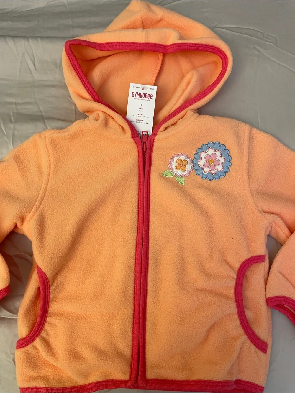 NWT Gymboree Peach soft Fleece Hoodie Jacket Floral Patch sz 4 plus bonus gift